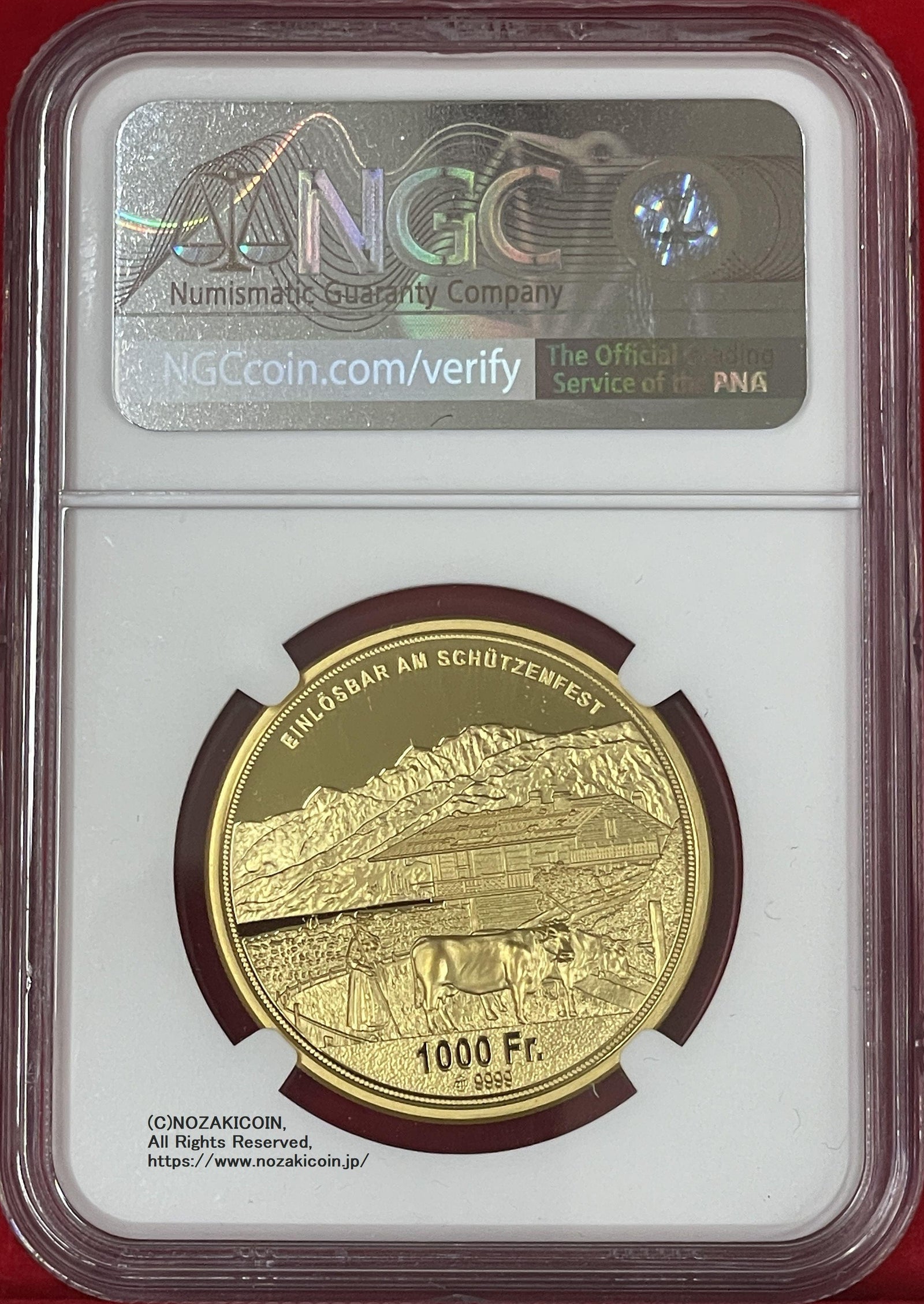 スイス 射撃祭 1000フラン金貨 2023 Obwalden Ultra High Relief NGC PF70 ULTRA CAMEO 005  – 野崎コイン