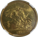 イギリス ヴィクトリア女王 ジュビリー 5ポンド金貨 1887年 NGC UNC - 野崎コイン