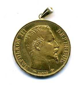 フランス　２０フラン金貨　１８５６年　Ｋ１８枠付き - 野崎コイン