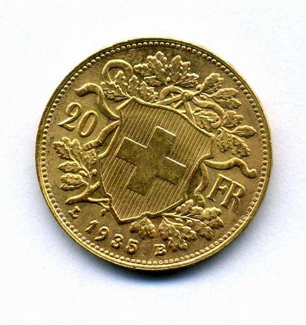 スイス　２０フラン金貨　アルプスと少女　１９３５年 - 野崎コイン