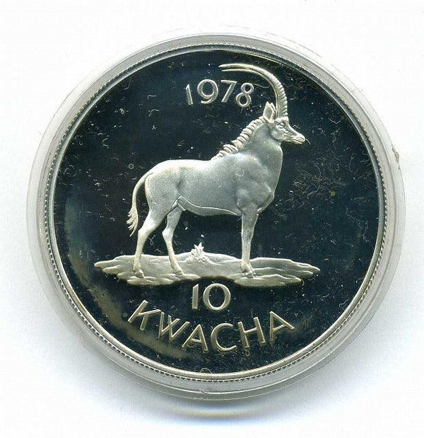 マラウイ　１０クワチャ　プルーフ銀貨　1978年　セーブルアンテロープ - 野崎コイン