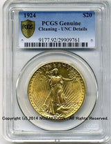 アメリカ　20ドル金貨　セントゴーデンズ　1924年　未使用　PCGS　Genuine UNCdetails - 野崎コイン
