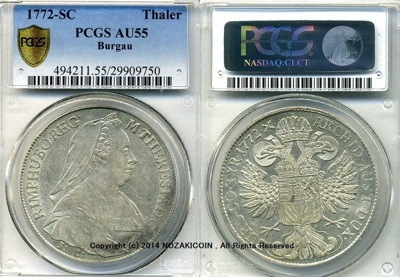 オーストリア　マリアテレジア　ターレル銀貨　1772年SC　PCGS AU55