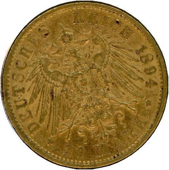 ドイツ 20マルク金貨 1894年　ヴィルヘルム2世