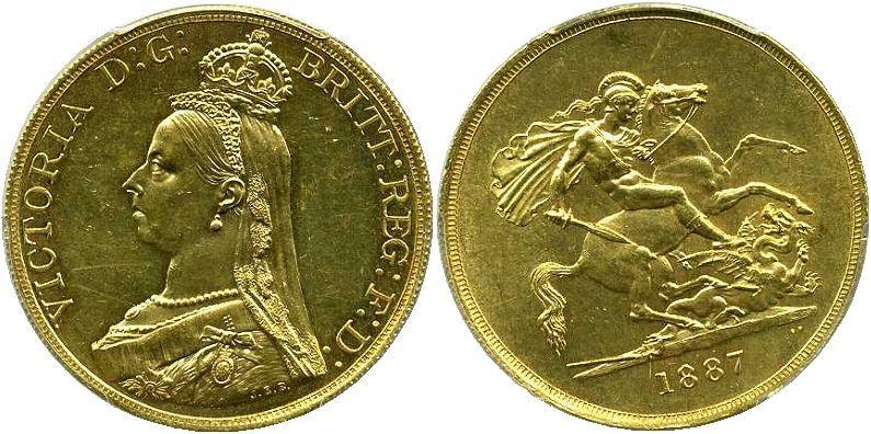1887 イギリス 5ポンド金貨 ヴィクトリア女王 ジュビリーヘッド