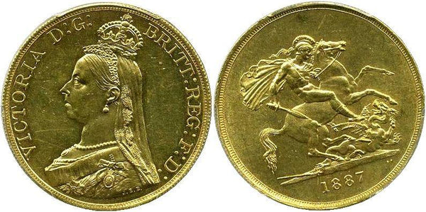 イギリス　ヴィクトリア女王　ジュビリー　5ポンド金貨　1887年　PCGS AU - 野崎コイン