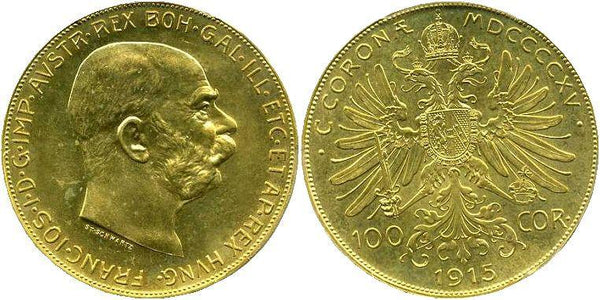 オーストリア　フランツ・ヨーゼフ　100コロナ金貨　1915年　未使用　PCGS MS64