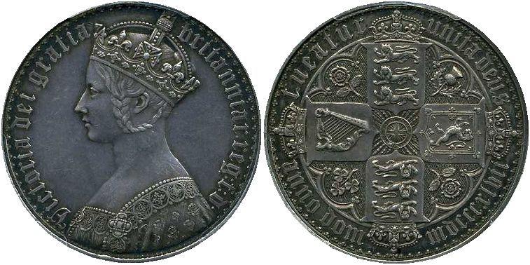 イギリス ゴチッククラウン銀貨 1847年 Plain Edge PCGS PR55 – 野崎コイン