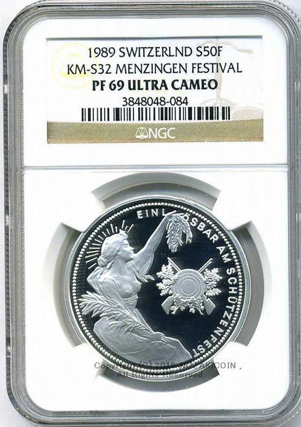 スイス 射撃祭 50フラン銀貨 1989 Menzingen NGC PF69 ULTRA CAMEO