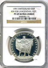 スイス 射撃祭 50フラン銀貨 1991 Langenthal NGC PF69 ULTRA CAMEO - 野崎コイン