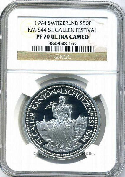 スイス 射撃祭 50フラン銀貨 1994 St.Gallen NGC PF70 ULTRA CAMEO