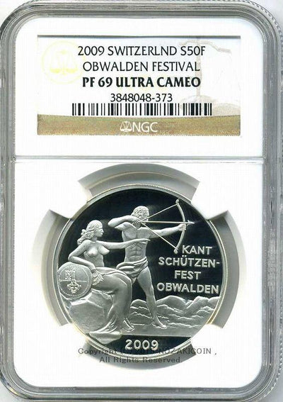 スイス 射撃祭 50フラン銀貨 2009 Obwalden NGC PF69 ULTRA CAMEO