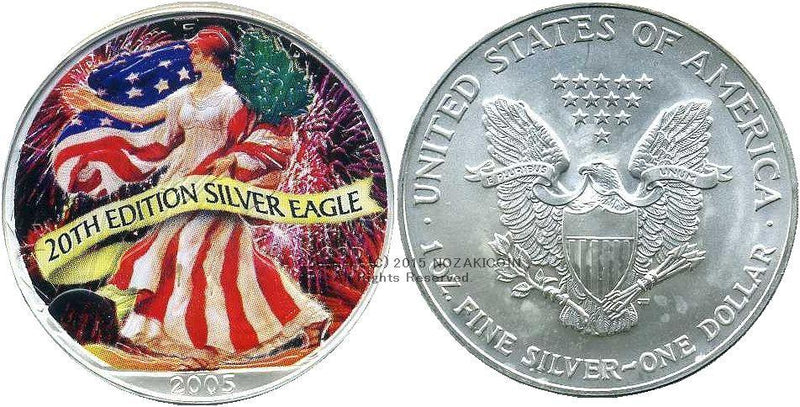 アメリカ　1ドル銀貨　イーグル　2005年　彩色 - 野崎コイン