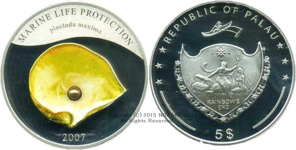 パラオ　真珠貝　５ドル銀貨　２００７年 - 野崎コイン