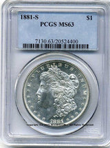アメリカ　1ドル銀貨　1881年S　PCGS MS63 - 野崎コイン