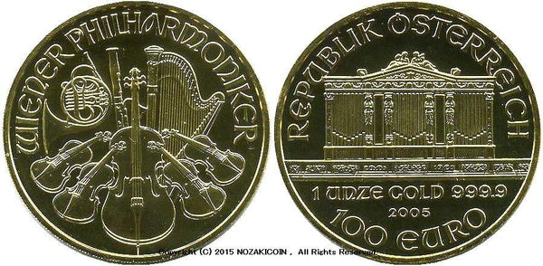 オーストリア　ウィーンフィルハーモニー金貨　2005　100ユーロ　純金1オンス - 野崎コイン