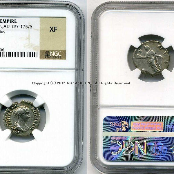 古代ローマ ファウスティナ デナリウス銀貨 NGC XF – 野崎コイン