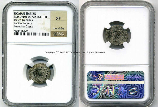 古代ローマ　マルクス・アウレリウス　デナリウス銀貨　NGC XF - 野崎コイン