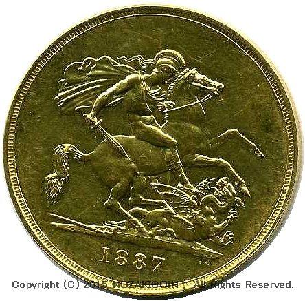 イギリス　ヴィクトリア女王　ジュビリー　5ポンド金貨　1887年　極美 - 野崎コイン