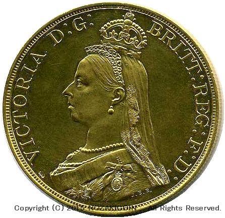 イギリス　ヴィクトリア女王　ジュビリー　5ポンド金貨　1887年　極美 - 野崎コイン