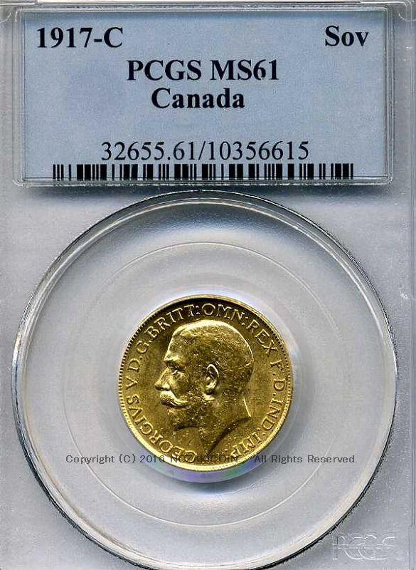 カナダ　ソブリン金貨　1917C　ジョージ5世　PCGS MS61 - 野崎コイン