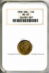 デンマーク　フレゼリク8世　10クローナ金貨　1908　NGC MS65　007 - 野崎コイン