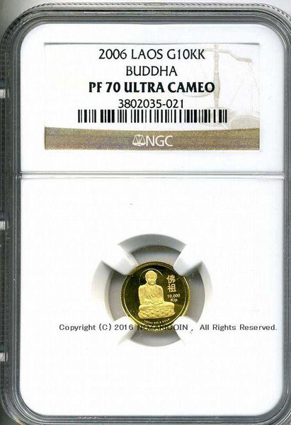ラオス ブッダ 10000キップ金貨 2006 NGC PF70 021 – 野崎コイン