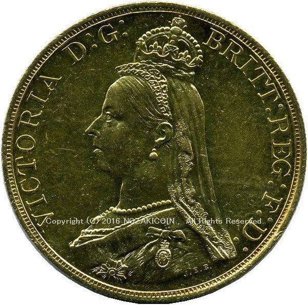 イギリス　ヴィクトリア女王　ジュビリー　5ポンド金貨　1887年　美品 - 野崎コイン