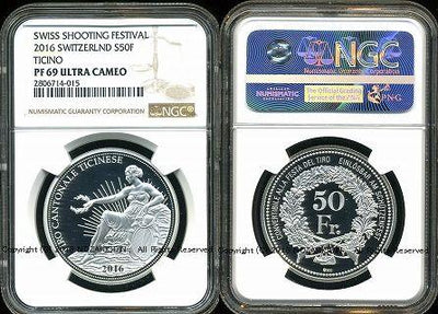 スイス 射撃祭 50フラン銀貨 2016 Ticino NGC PF69 ULTRA CAMEO