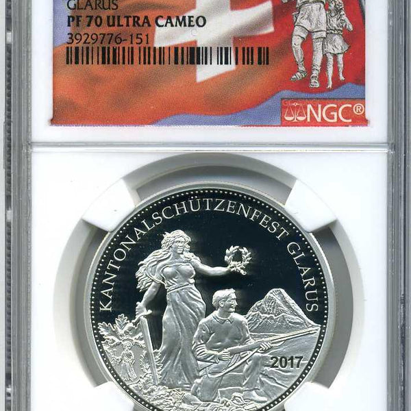 2017年 スイス 射撃祭 グラールス 50フラン プルーフ銀貨 NGCPF70 スイス 射撃祭 50フラン銀貨 2017 Glarus NGC PF70 ULTRA CAMEO