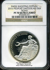 スイス 射撃祭 50フラン銀貨 2016 Piefort Ticino NGC PF70 ULTRA CAMEO - 野崎コイン