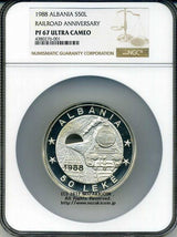 アルバニア 鉄道42周年記念 50レク銀貨 1987 NGC PF67 ULTRA CAMEO - 野崎コイン