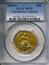 アメリカ　10ドル金貨　ヴァン・ビューレン　2008年W　完全未使用　PCGS　MS70 - 野崎コイン