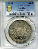 ドイツ　2グルデン　1855年　フランクフルト　未使用　PCGS MS64 - 野崎コイン