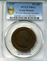 イギリス　1797年　1-2ペニー　再鋳銅貨　PCGS PR63 - 野崎コイン