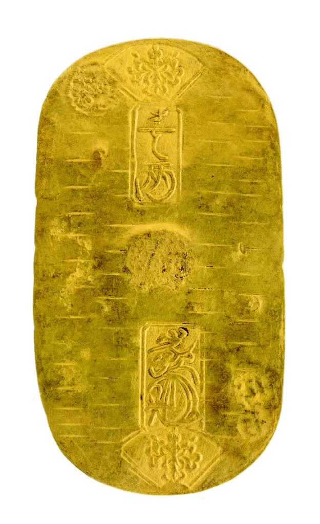 宝永小判は宝永7年～正徳4年（1710～1714）に鋳造されました。  品位は金834 / 銀166 量目9.34g。  裏の極印が乾の字なので、乾字小判ともいいます。  鑑定書・桐箱付き。