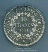 スイス 射撃祭 10フラン銀貨 1851 Geneva NGC MS63 - 野崎コイン