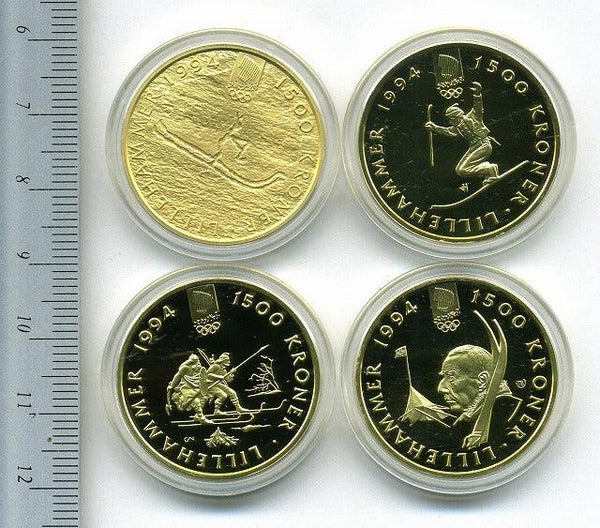 Norwegian Lillehammer Winter Olympics Gold Coin 1994 4 Kinds Set